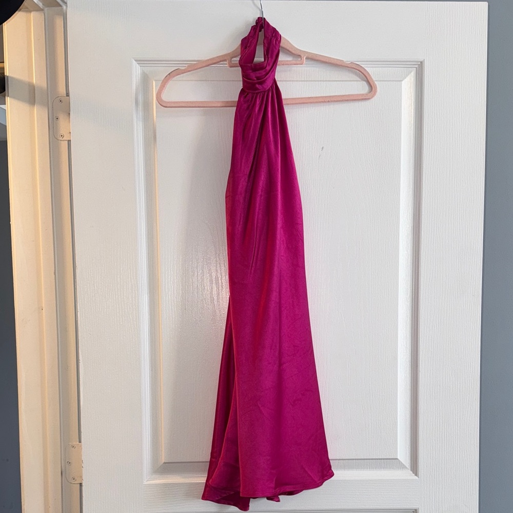 Lovers and Friends Hayes Mini Halter Dress in Magenta Pink